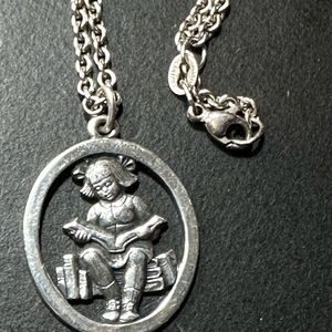 Super rare James Avery necklace 925 pendant & chain girl reading school books